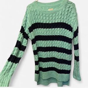 Pilcro (Anthropologie) mint and navy cable stripe sweater